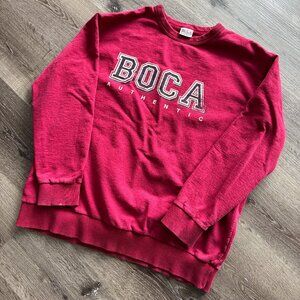 Vtg 90s BOCA Authentic red stonewashed oversize cotton crewneck sweatshirt / L
